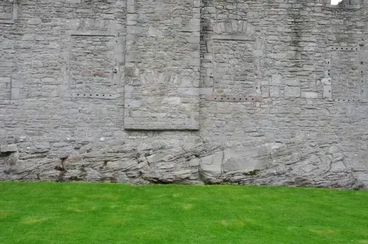 Blocked rectangular opening in Craigmillar Castle stone wall