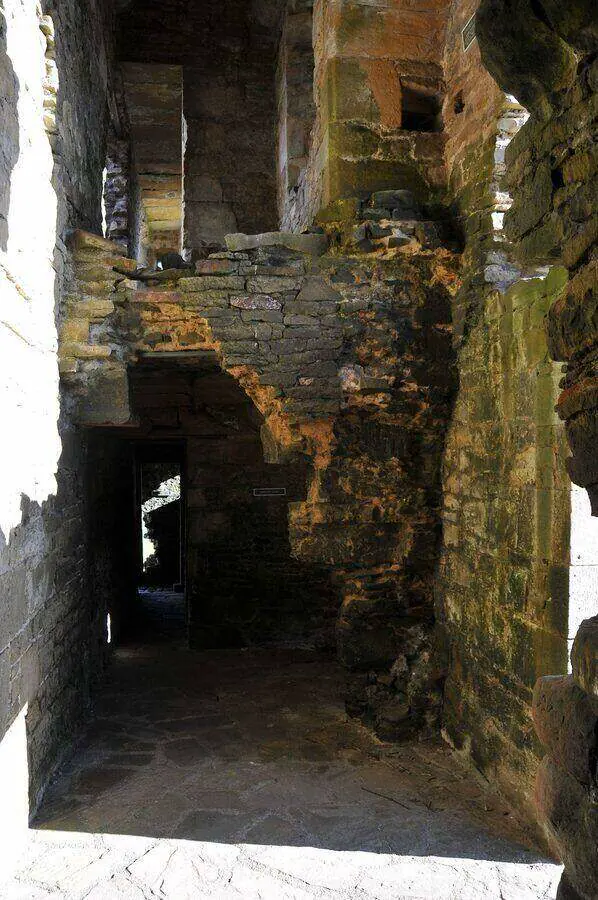 Stone passage and doorway inside the ruins of Duffus Castle