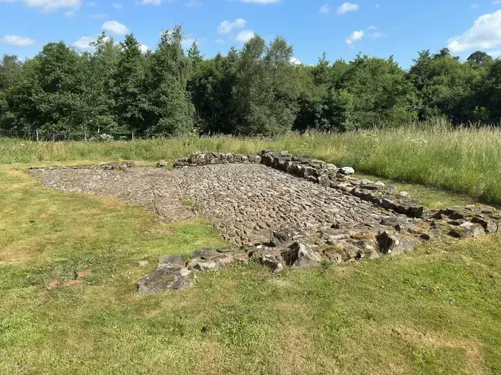 Rectangular stone foundations beside Greenknowe Tower