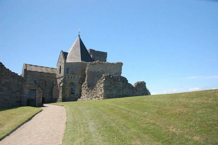 Gravel path across the lawn towards Inchcolm Abbey