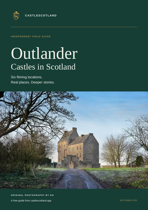 Outlander Castles in Scotland guide cover featuring Midhope Castle